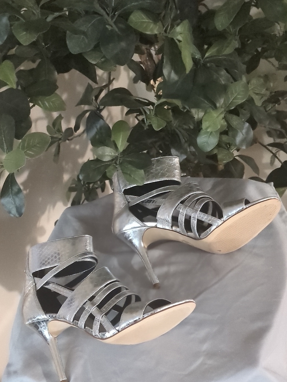Michael Kors Metallic Silver Strappy Stiletto Sandals